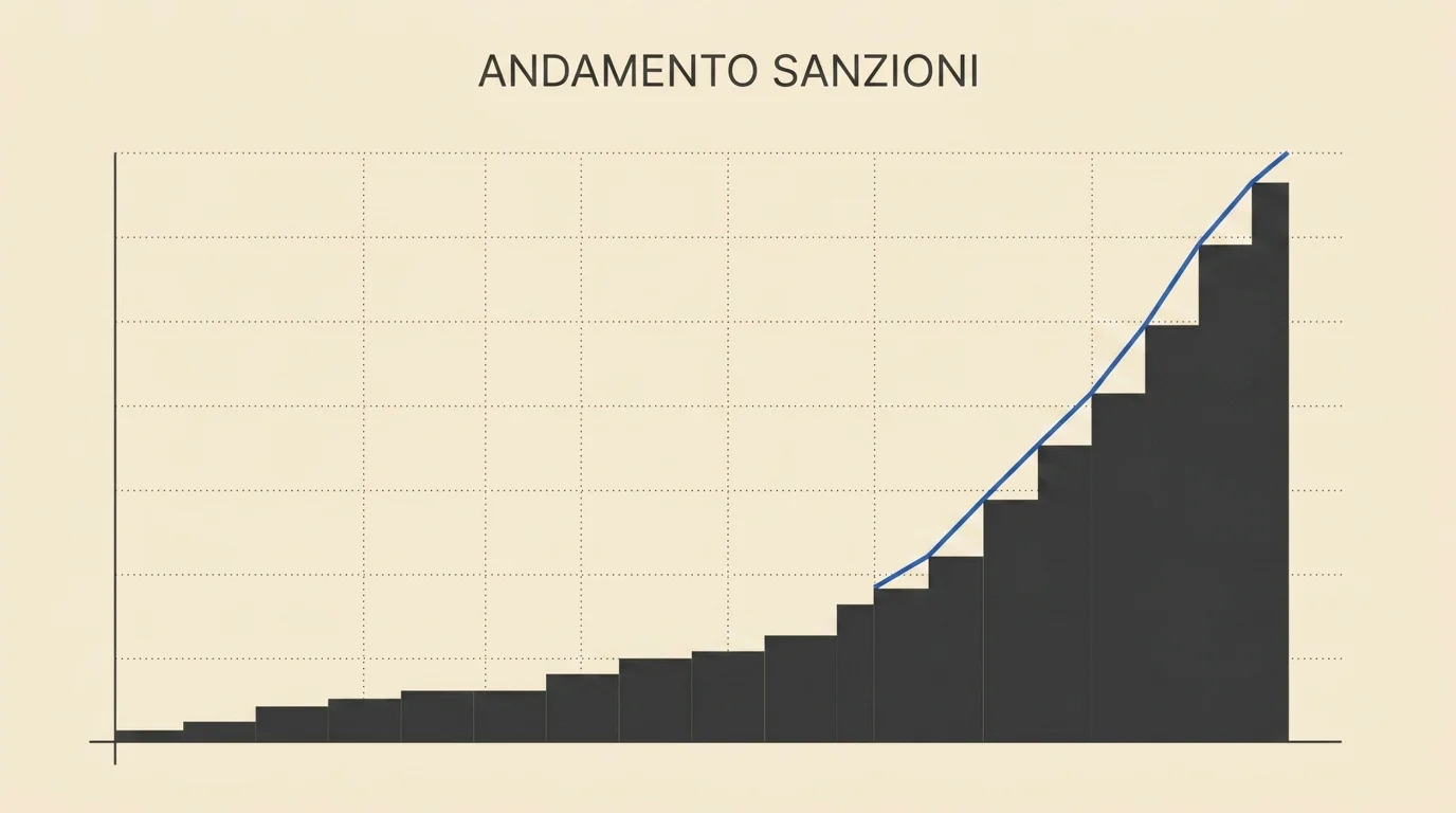 Grafico stilizzato che rappresenta la crescita progressiva dei siti inibiti nella black list ADM negli ultimi mesi.